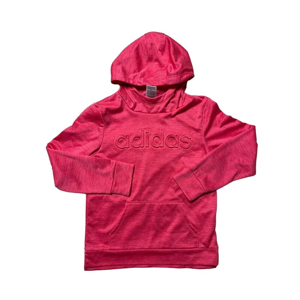 Adidas Youth Girl's Size Large 14 Hoodie 3D Lettering Logo Pinkish Pullover LS - Picture 1 of 9